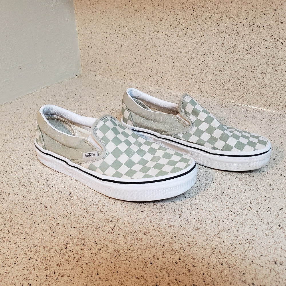 Vans Checkerboard Slip-Ons, US 4.5, desert sage